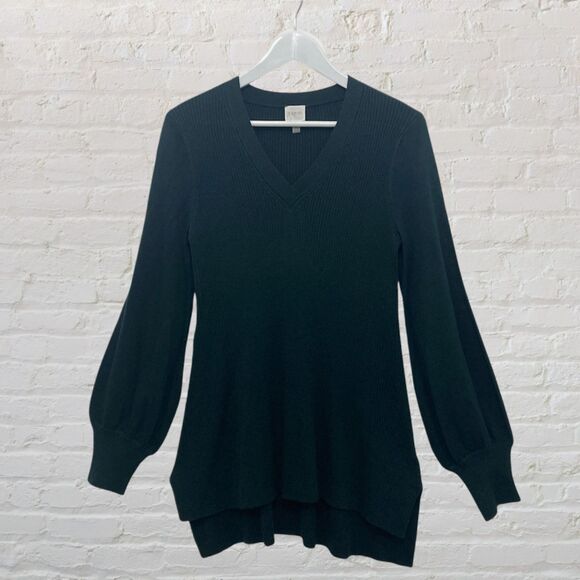 Cupio Ponderosa Green V-Neck Bishop Sleeve Sweater Soft Knit Pullover S - Picture 2 of 14